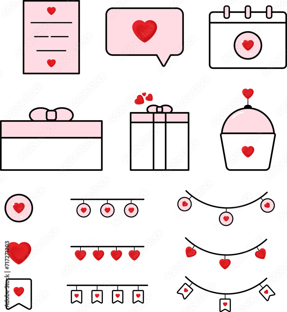 Flat vector art illustration of minimalistic valentines day icon set in ...