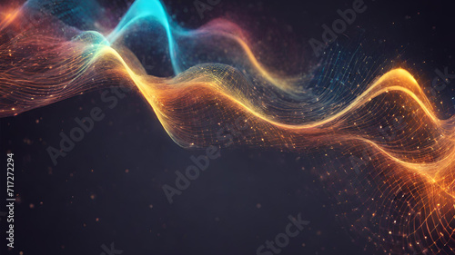 Abstract Waving Particle Technology Background Design Abstract wave moving dots flow particles hi tech and big data background design for brochures flyers