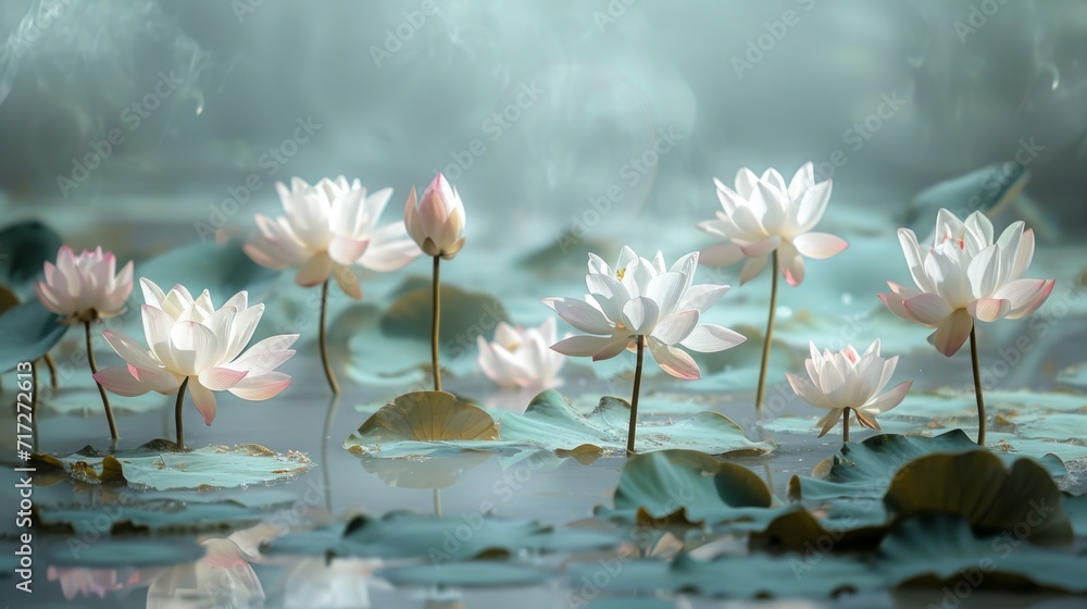 Exquisite lotus flowers in a serene tropical pond generative ai - obrazy, fototapety, plakaty 