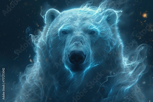 Polar Bear. Mystical Spirit Animal Illustration. Arctic Majest. Strong, magnificient animal. Snow Storm. photo