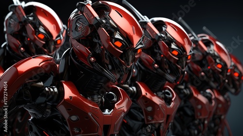3d rendering of group of robot or cyborg with black background, Ai Generated