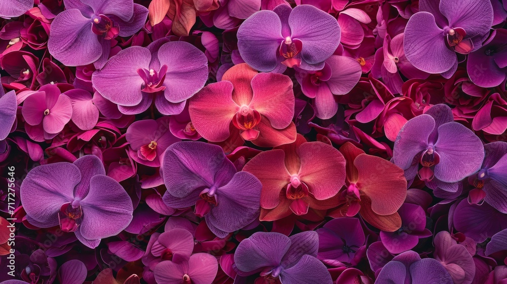 Lush orchid blooms in a vibrant array of purples and magentas generative ai - obrazy, fototapety, plakaty 