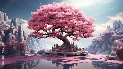 Cherry tree hill ariya 3D art Ai generated art photo