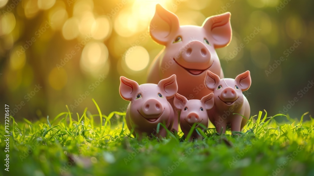 Piggy bank family with parent and baby pigs generative ai - obrazy, fototapety, plakaty 