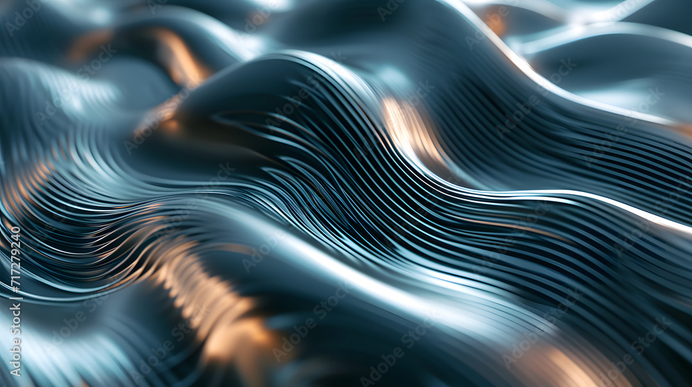 Abstract metallic background. Waves metallic background. Metallic texture background. Wavy wallpaper. Fluid ripples. Liquid or fluid metal.
