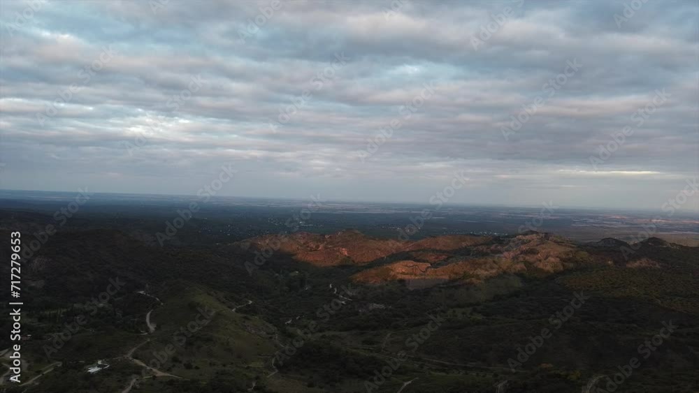 Drone view video over Sierra Chicas of Cordoba Argentina at sunset Drone view video over Sierra Chicas of Cordoba Argentina at sunset