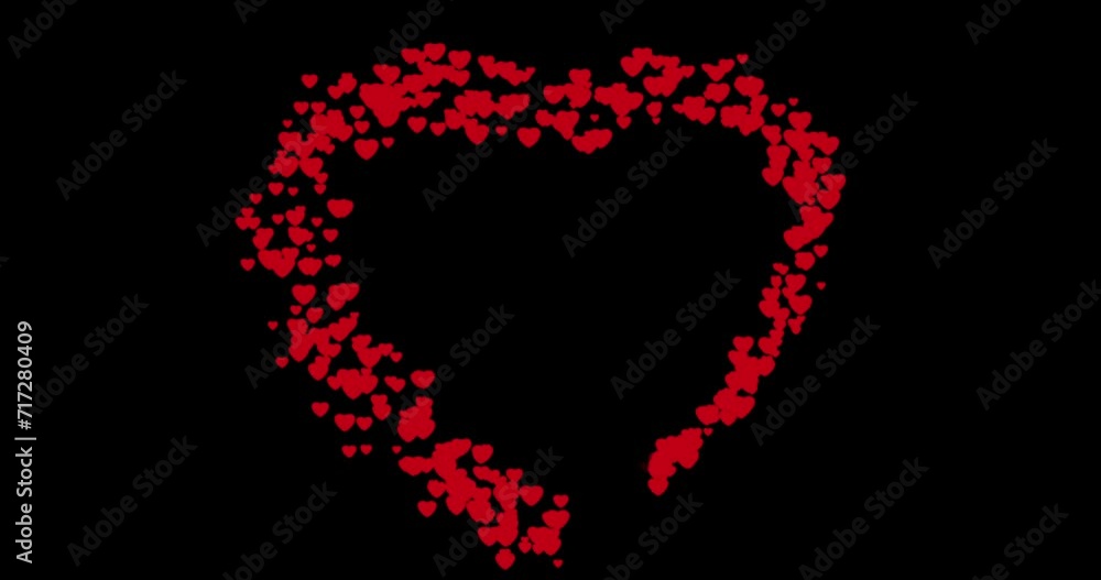 Heart frame made of red hearts animation on a black background. Heart animation for Women's day, Valentine's Day, and Wedding anniversary. Heart frame made of red hearts animation on a black background. Heart animation for Women's day, Valentine's Day, and Wedding anniversary.