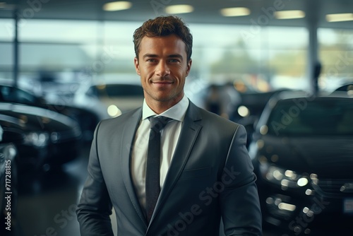 Wallpaper Mural Handsome young businessman standing in car dealership, Ai Generated Torontodigital.ca