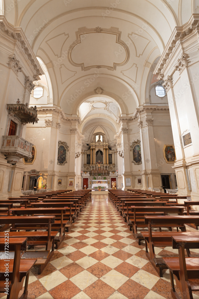 VICENZA, ITALY - NOVEMBER , 2023: The nave of baroque church Chiesa di San Marco in Girolamo.