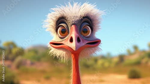 A cute cartoon ostriches character Ai Generative