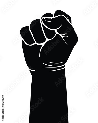 raised up clenched black punching fist