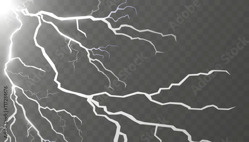Set of lightnings. Thunder-storm and lightnings. Magic and bright lighting effects. Vector Illustration