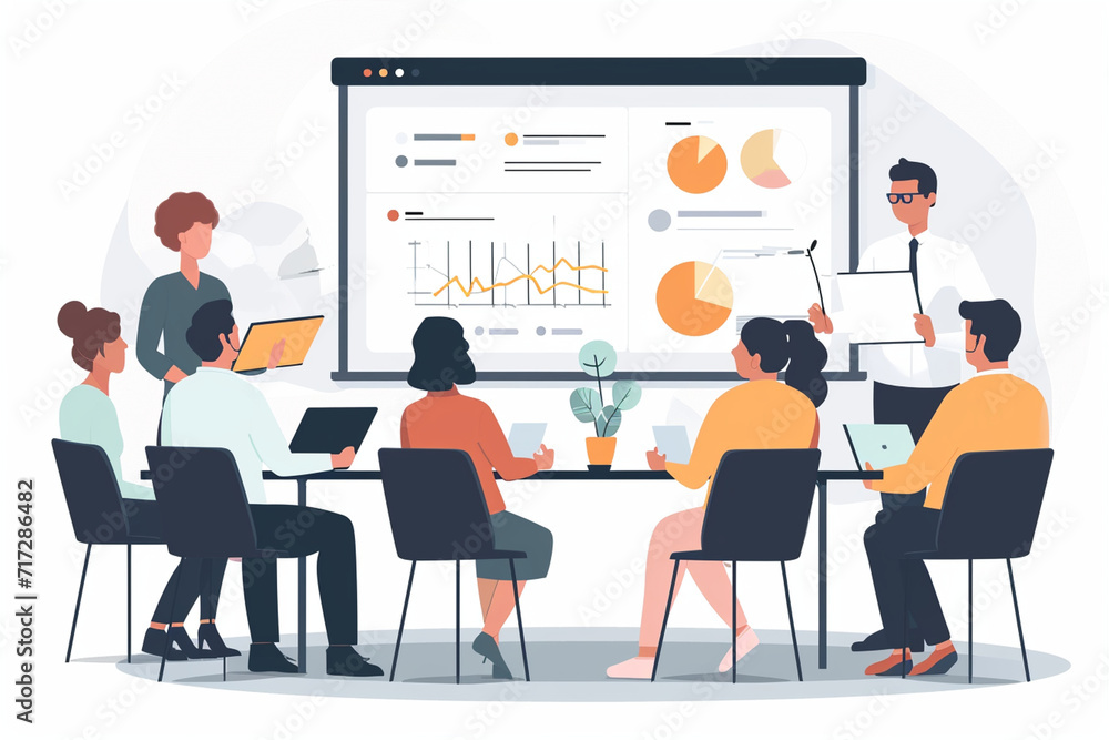 Illustration of an interactive sales training session, Flat illustration Illustration of an interactive sales training session, Flat illustration