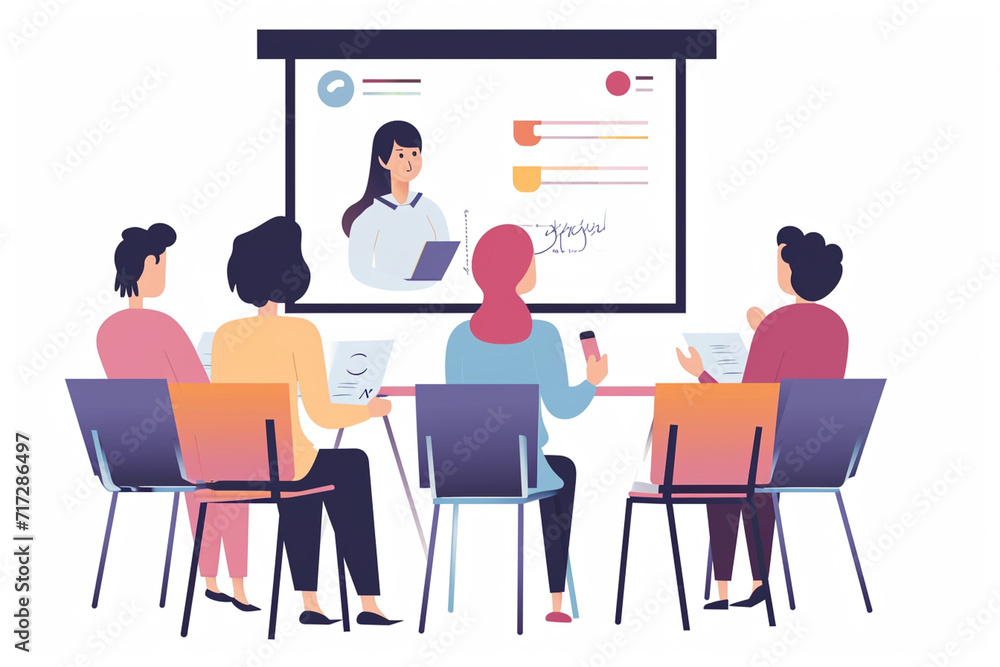 Illustration of an interactive sales training session, Flat illustration Illustration of an interactive sales training session, Flat illustration