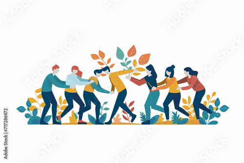 Illustration of employees in a team-building exercise, Flat illustration