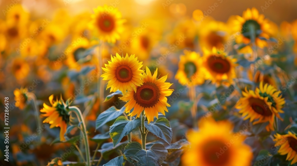Radiant sunflowers in a tropical field, basking in golden yellows and deep oranges generative ai Radiant sunflowers in a tropical field, basking in golden yellows and deep oranges generative ai
