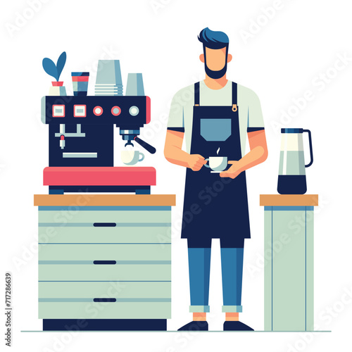 vector illustration of a barista with a coffee machine