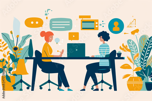 Illustration of a customer service role-play activity, Flat illustration