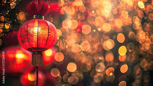 Happy Chinese new year 2024. Chinese new year banner with lanterns - ai generated abstract art