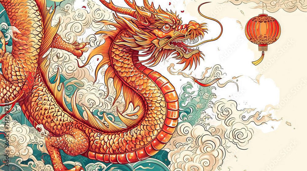 Obraz premium 2024 chinese dragon year with lantern - ai generated abstract art