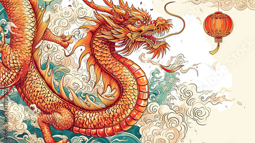 Wallpaper Mural 2024 chinese dragon year with lantern - ai generated abstract art Torontodigital.ca
