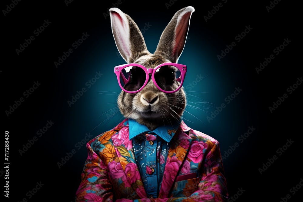 Cool Easter bunny in a suit with sunglasses.
