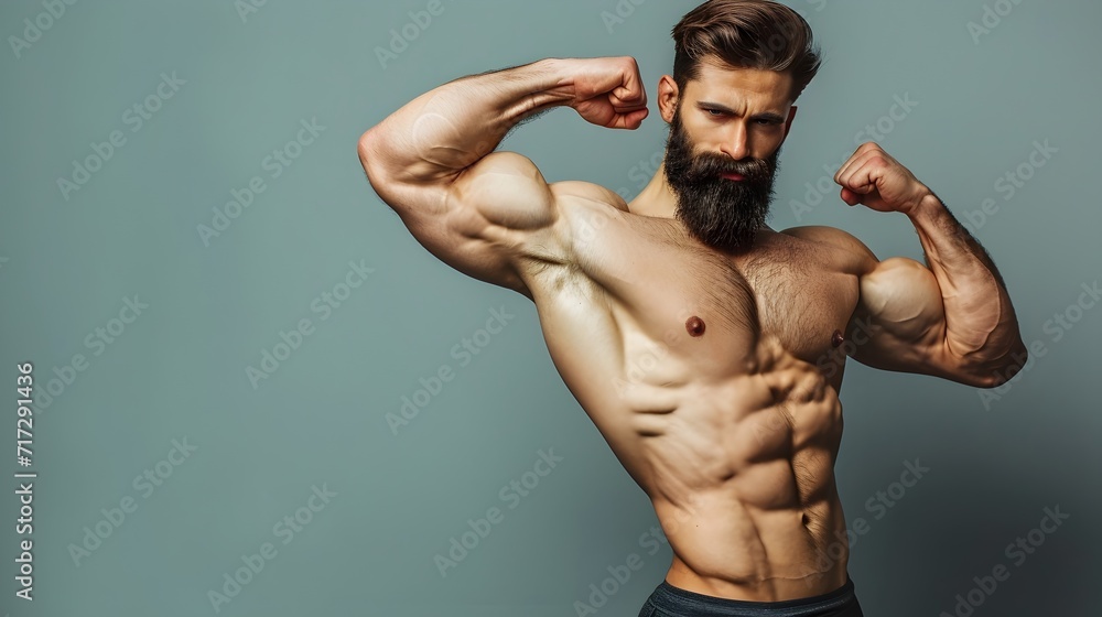 Shredded Muscular Male Fitness Model Flexing (Generative AI). Stock