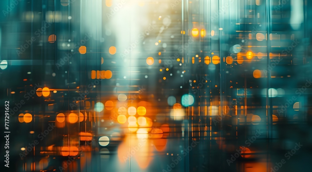 Fototapeta premium Blue And Golden Abstract Future Cityscape Business Technology Background. (Generative AI).