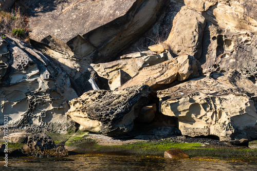 Tafoni rock formation along the coast of Sucia Island Marine State Park - San Juan Islands - Washington