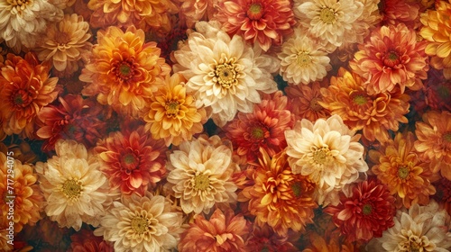 Tropical chrysanthemum flowers in a palette of autumnal hues generative ai