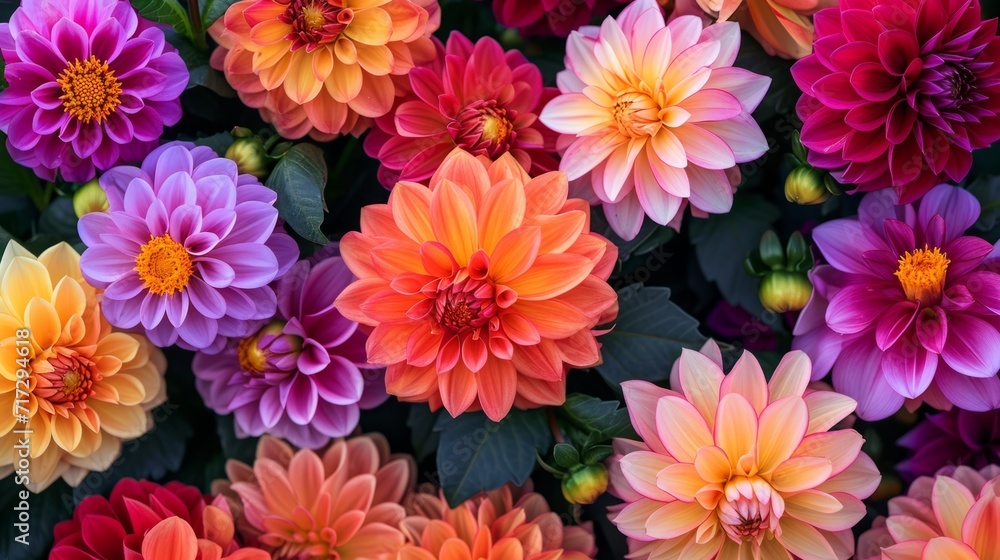 Tropical dahlias in a burst of warm and inviting colors generative ai Tropical dahlias in a burst of warm and inviting colors generative ai