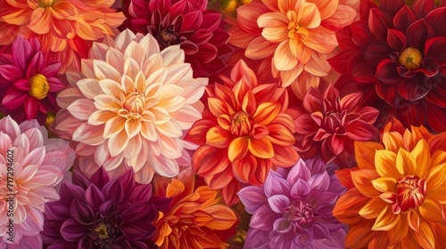 Tropical dahlias in a burst of warm and inviting colors generative ai