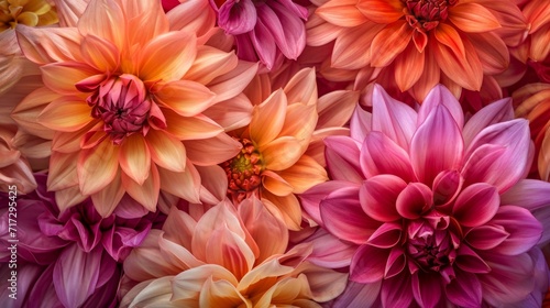 Tropical dahlias in a burst of warm and inviting colors generative ai © ThisDesign