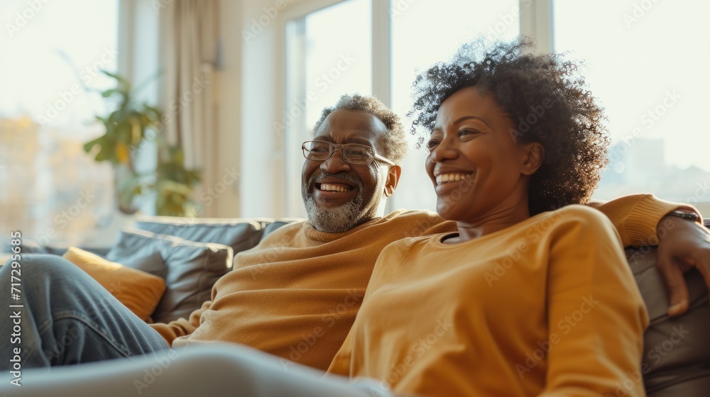 Various couples watch TV Pointing and laughing in a sunny living room. Various couples watch TV Pointing and laughing in a sunny living room.