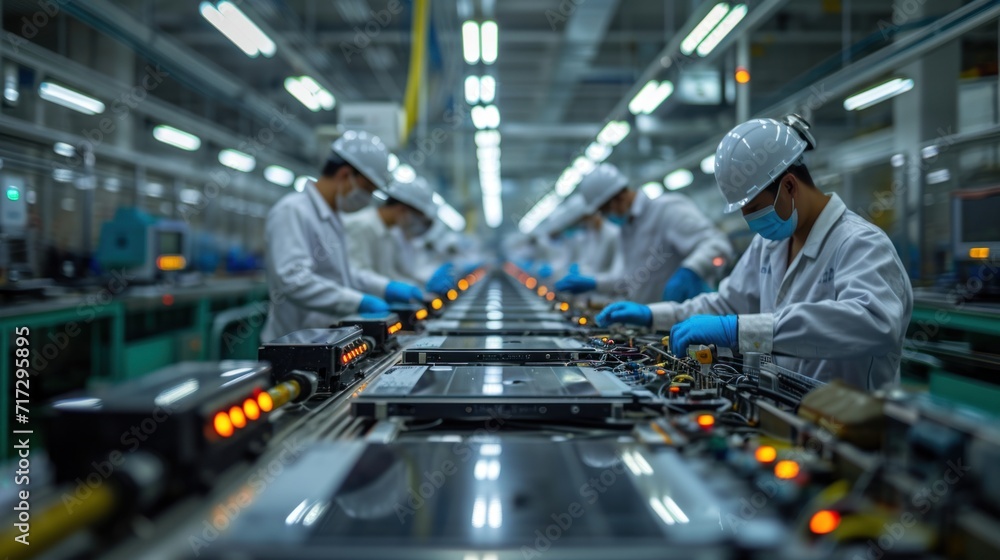 Obraz premium Asian workers working at technology production factory with industrial machines