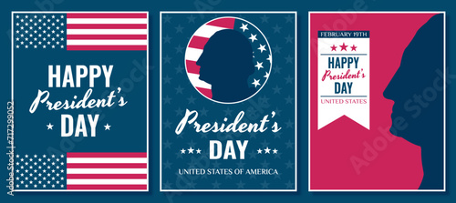 President’s Day collection of poster design templates. Set of modern vector illustrations with lettering. Happy President’s day 2024. photo