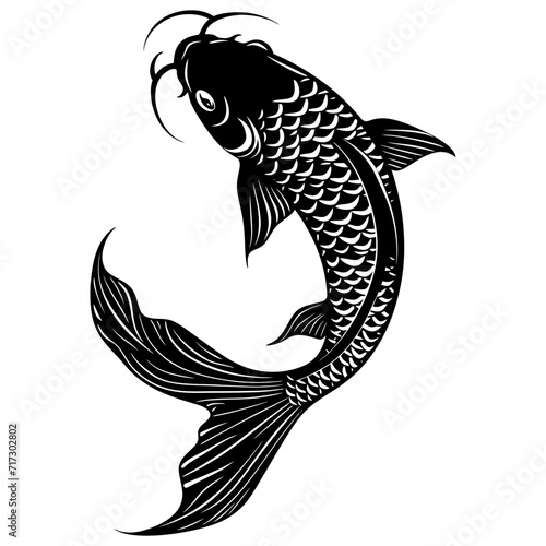 Silhouette koi fish black color only