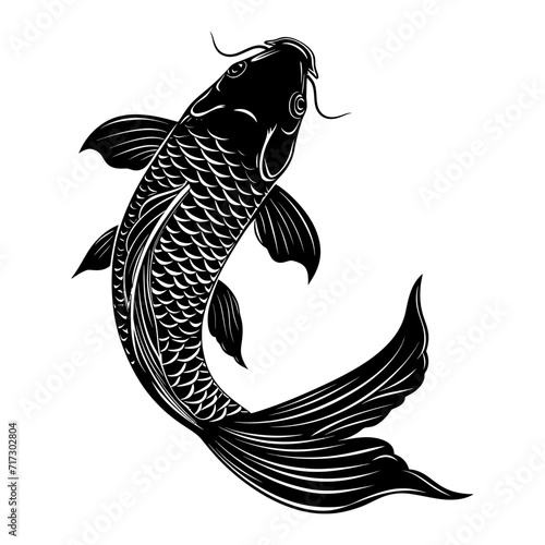 Silhouette koi fish black color only