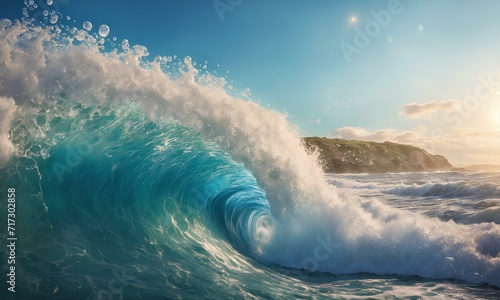 砕ける波のクローズアップショット。海の背景｜Close-up shot of breaking waves. sea background. Generative AI © happy Wu 
