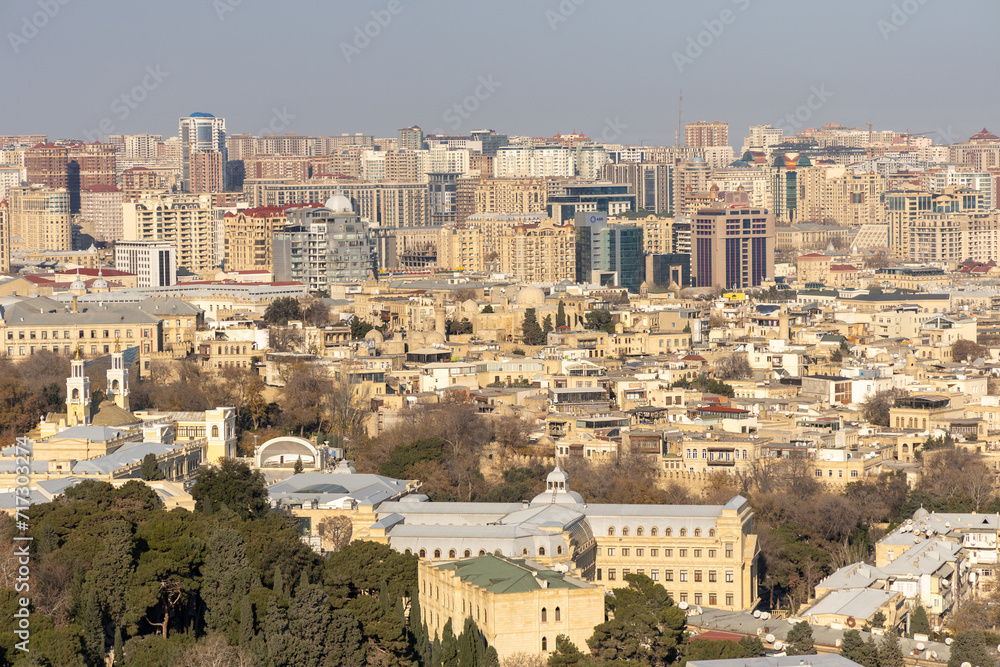 Baku, Azerbaijan, January 1st, 2024: Baku Panoramic View, Upland park