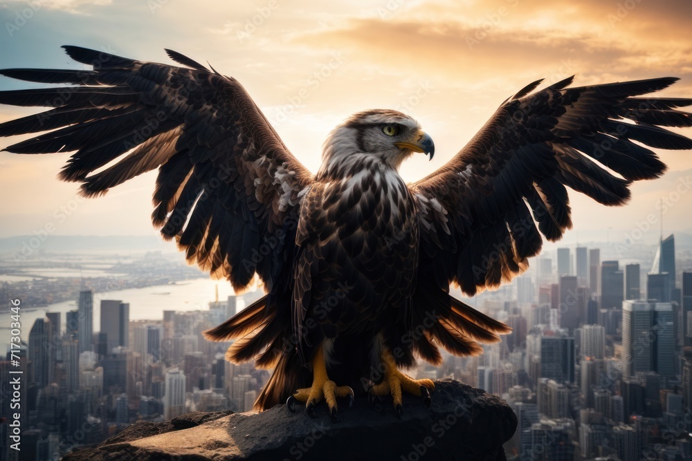 Fototapeta premium Soaring Eagle Illustration: A majestic bald eagle gracefully glides through the sky, captured in a stunning wildlife vector illustration