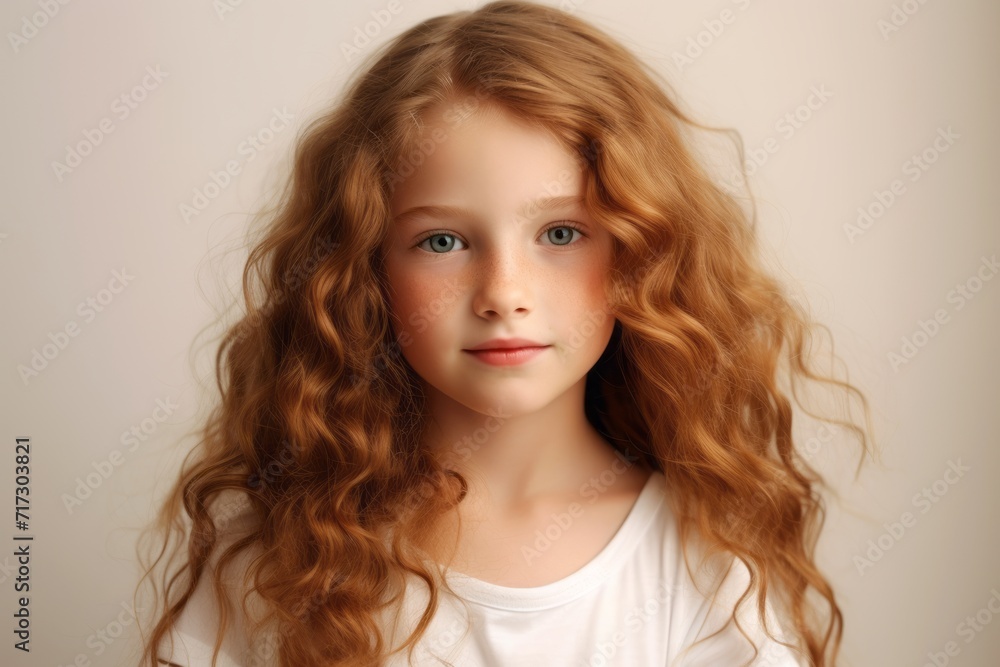 Portrait of a beautiful little girl with long curly red hair. Portrait of a beautiful little girl with long curly red hair.
