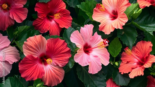Wallpaper Mural Vivid hibiscus flowers in a tropical garden, generative ai Torontodigital.ca