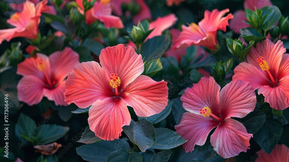 custom made wallpaper toronto digitalVivid hibiscus flowers in a tropical garden, generative ai