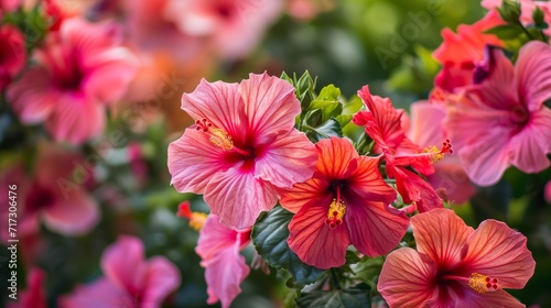 Vivid hibiscus flowers in a tropical garden  generative ai