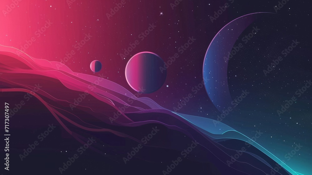 Fototapeta premium Illustration, minimal line art galaxy generative ai