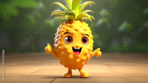 A cute cartoon pineapple fruits character Ai Generative
