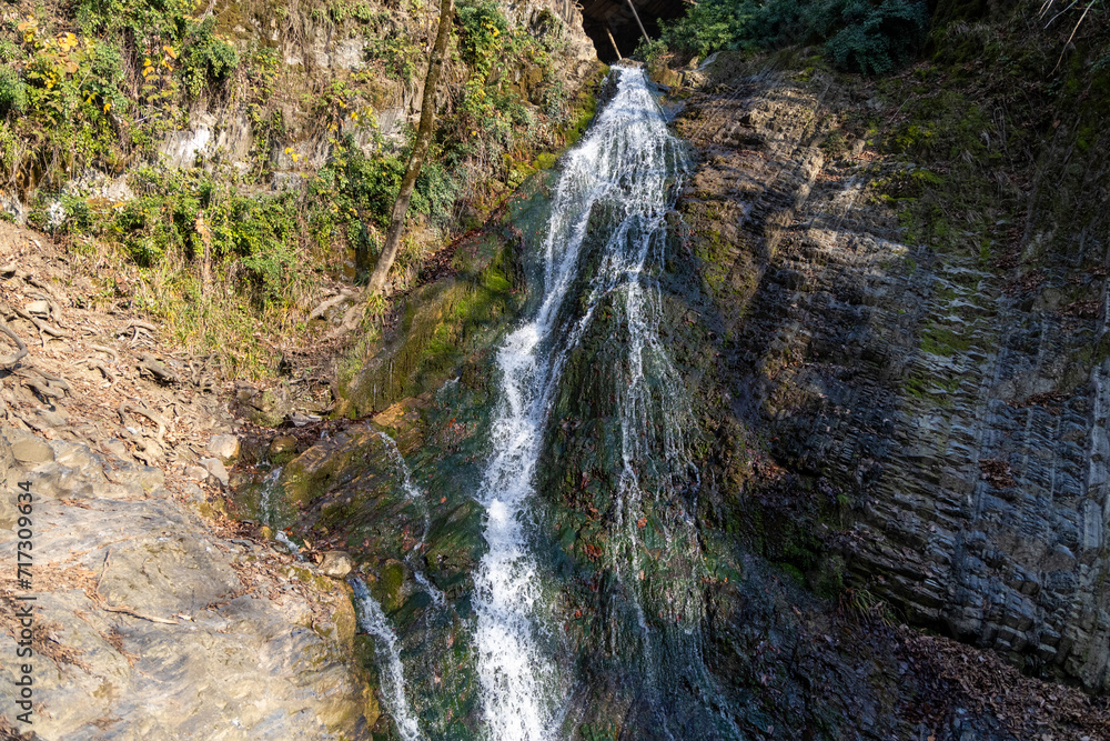 Qabala, Azerbaijan - January 2nd, 2024: Yeddi Gozel Waterfall Qabala, Azerbaijan - January 2nd, 2024: Yeddi Gozel Waterfall