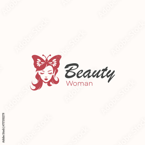 combination of woman with butterfly wings logo vector illustration