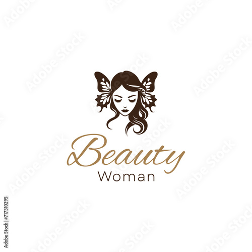 combination of woman with butterfly wings logo vector illustration